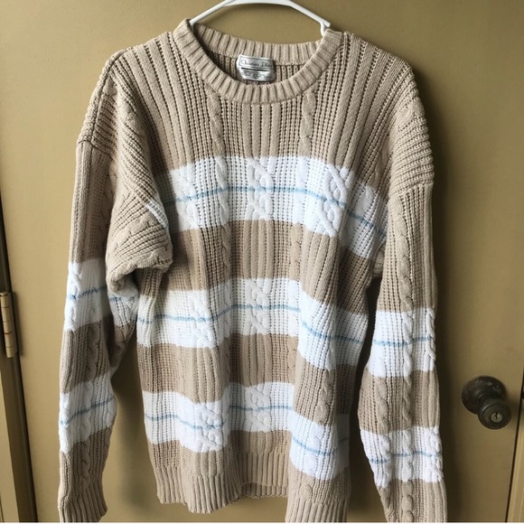 Dior Other - Christian Dior Tan White Blue Cable Knit Sweater